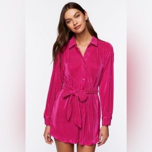FOREVER 21 | Pink Plisse Tie-Waist Shirt Dress - Plus Size 2X